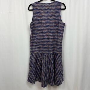 Anthropologie Maeve Chevron Purple V-Neck Drop Waist Knee Length Dress Large